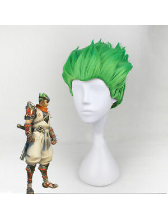 Overwatch Genji Sparrow Skin Green Short Cosplay Wig