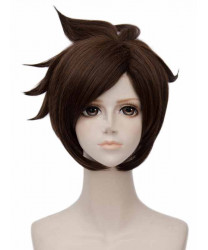 Overwatch Tracer Lena Oxton Dark Brown Styled Cosplay Wigs