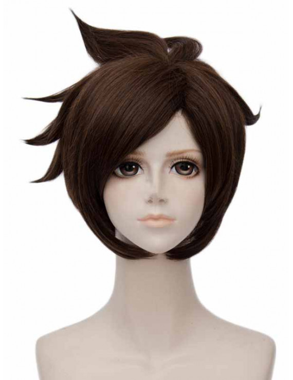 Overwatch Tracer Lena Oxton Dark Brown Styled Cosplay Wigs