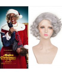 Boo! A Madea Halloween Aunt Bam Short Silver Curly Synthetic Cosplay Wig