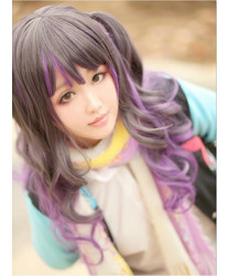 Couple Harajuku wind black gray gradient purple lolita temperament long curly wig