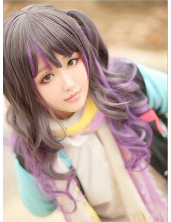 Couple Harajuku wind black gray gradient purple lolita temperament long curly wig