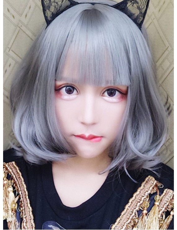 Long Straight Hair Harajuku Style Granny Grey Inner Buckle Classic Lolita Wig