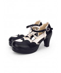 Sweet Lolita High Heels Shoes Round-toe Love Heart Lace Pearl Chain Shoes