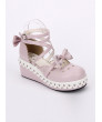 Round-toe Hollow Out Heart-shape Ruffle School Lolita High Heels Lolita Shoes