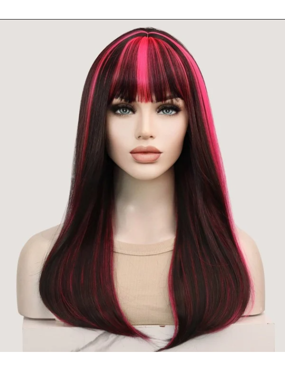 Draculaura Cosplay Wig BLACK WITH PINK STREAKS SYNTHETIC WIG