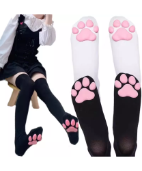 Kitten Paw Pad Socks - 3D Cat Claw Thigh High Stockings in Pink, Black, and White - Pack of 2 - Perfect for Lolita Cat Cosplay - Adorable and Cute