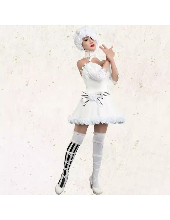 The Princess of Circus Doll Cosplay Costume - Black Butler Edition with Roses Hat and White Dress