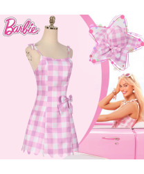 2023 Film Barbie Pink plaid dress Cosplay Costumes