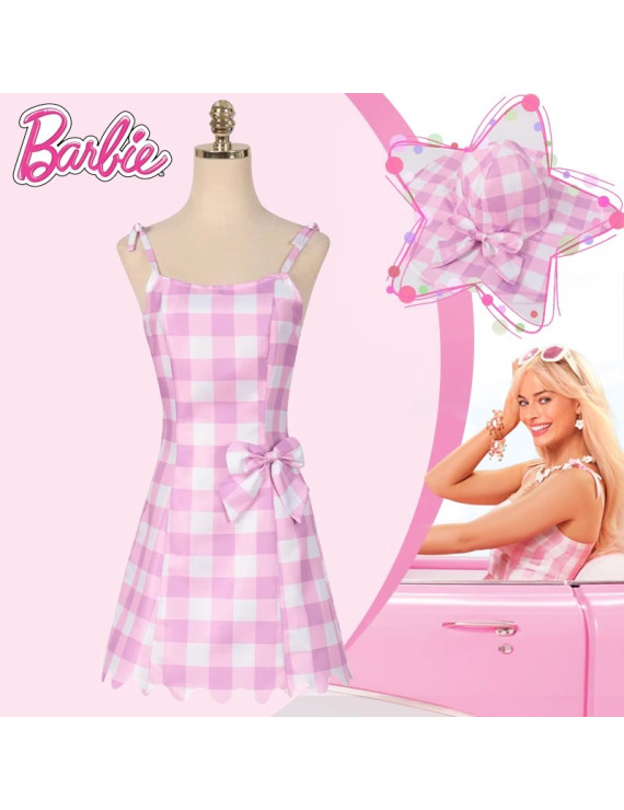 2023 Film Barbie Pink plaid dress Cosplay Costumes