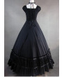 Elegant Black Gothic Lolita Style Multi-Layered Pleated Maxi Dress
