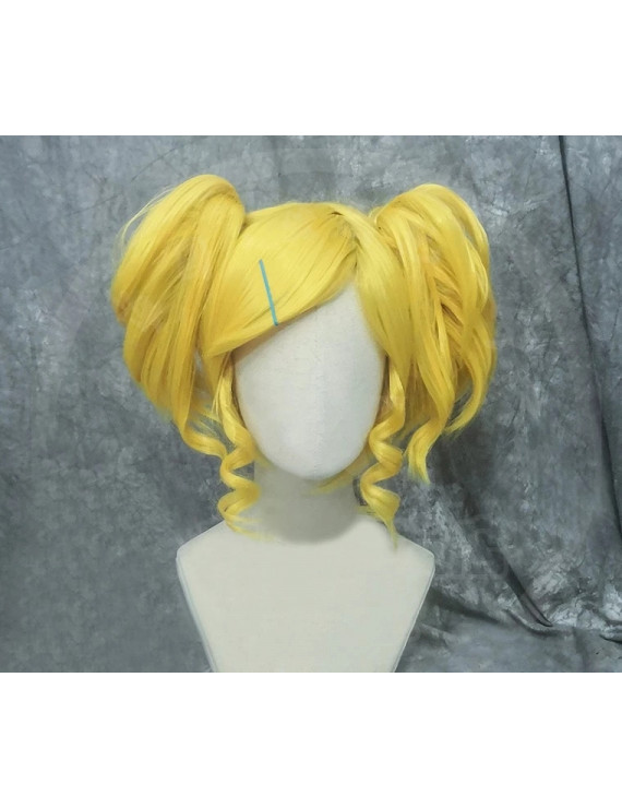 The Powerpuff Girls Rolling Bubbles yellow Short Cosplay wigs with Ponytails