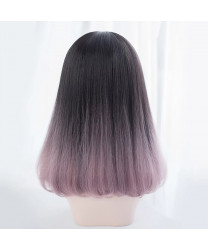 Two Color Gradient Color Long Straight Sweet Lolita Wig with Air Bangs