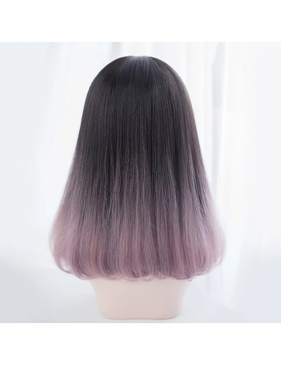 Two Color Gradient Color Long Straight Sweet Lolita Wig with Air Bangs