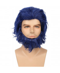 X Men Beast Wig Movie Cosplay Costume Blue Short Hair Accessories Beard Props For Men