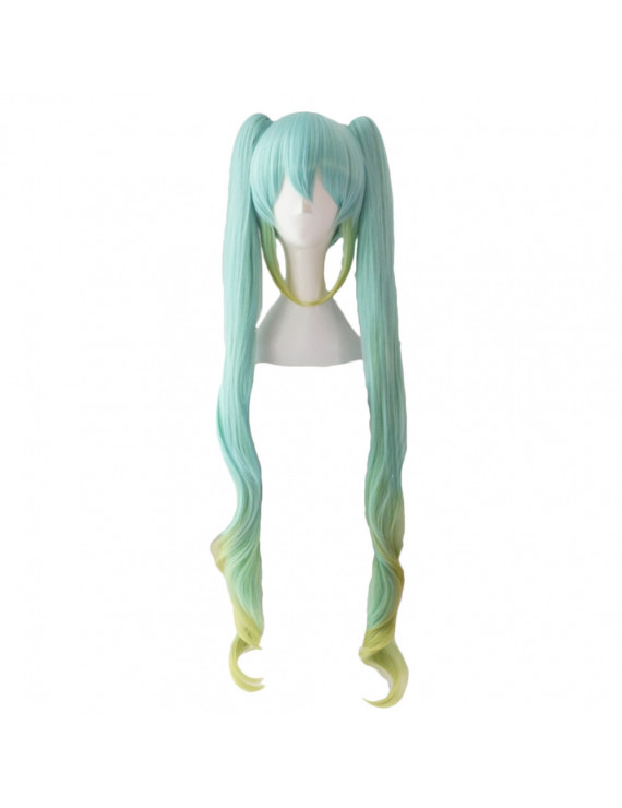 VOCALOID Racing Miku Gradient Light Blue Yellow Long Cosplay Wig