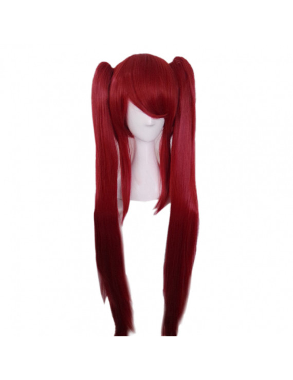 Fairy Tail Erza Scarlet Anime Long Straight Red Cosplay Hair Wig With Bunches