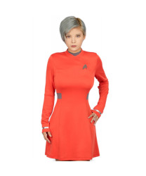 Star Trek Uhura Red Starfleet Uniform with Emblem Long-Sleeved Dress Uhura Cosplay Costume