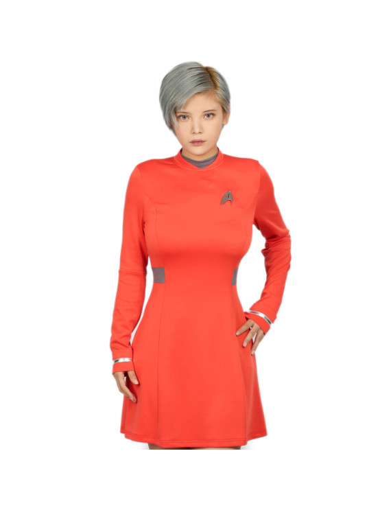 Star Trek Uhura Red Starfleet Uniform with Emblem Long-Sleeved Dress Uhura Cosplay Costume