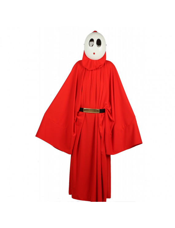 Super Mario Shy Guy Costume Bright Red Robe with Hood Shy Guy Cosplay Costume