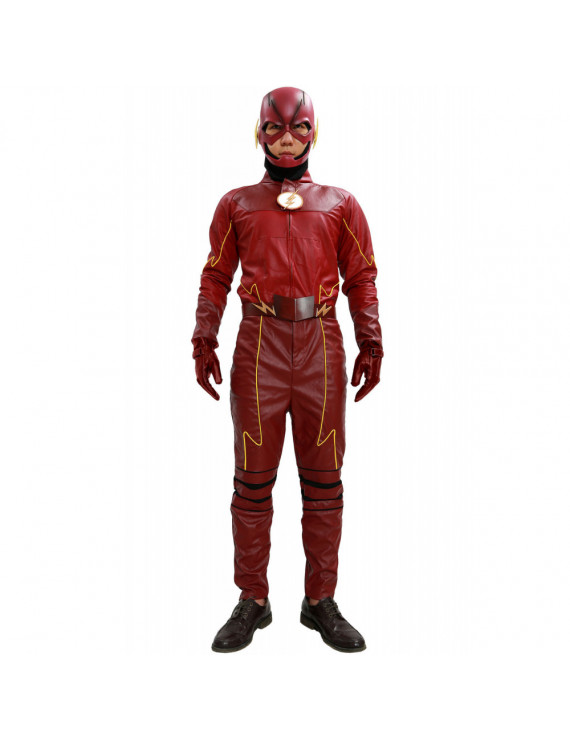 The Flash Costume Season 2 Suit Deluxe Red Leather Outfit With Chest Badge Barry Allen Cosplay Adult Custom Made