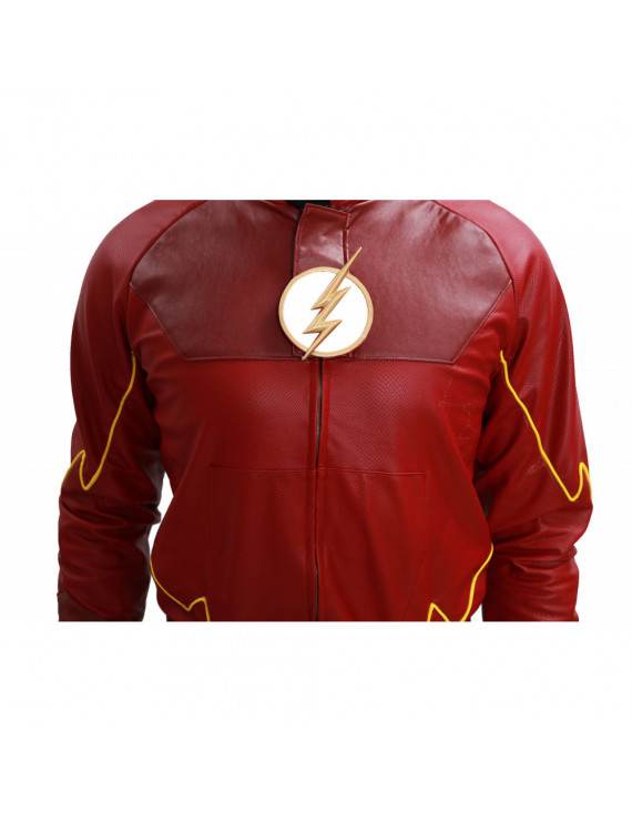 The Flash Costume Season 2 Suit Deluxe Red Leather Outfit With Chest Badge Barry Allen Cosplay