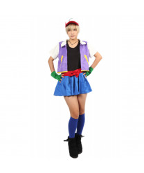 The Hot Lady Ash Ketchum Full Set Outfits Pokemon Cosplay Costume for Women