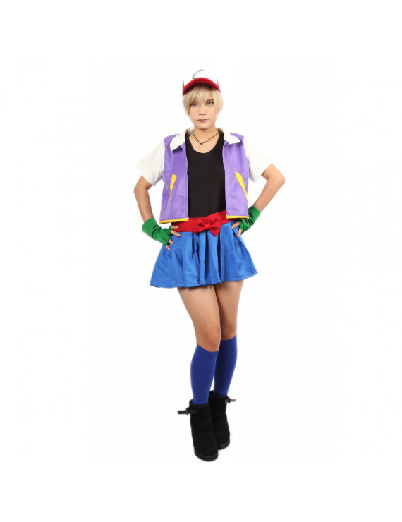 The Hot Lady Ash Ketchum Full Set Outfits Pokemon Cosplay Costume for Women