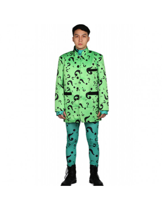 DC Comics Riddler Costume Coat with Full Bodysuit Batman Riddler Cosplay Costume