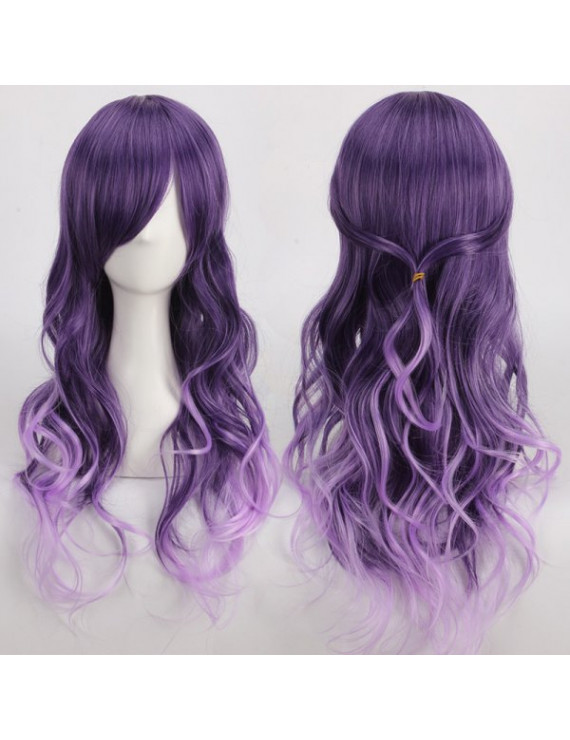 Long Wavy Purple Ombre Heat Resistant Fiber Side Bang Cosplay Wig