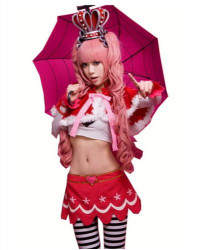 One Piece Perona Cosplay Wig Pink Long Wavy Ponytail Party Wigs