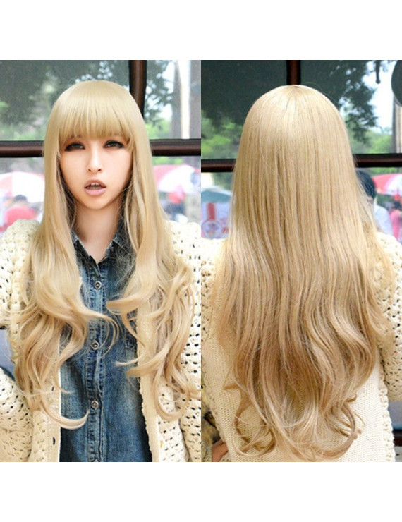 Light Blonde Long Wavy Layered Wavy Lolita Wig Full Bang