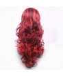 Black Mixed Red Long Wavy Heat Resistant Fiber Side Bang Lolita Wig