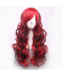 Black Mixed Red Long Wavy Heat Resistant Fiber Side Bang Lolita Wig