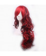 Black Mixed Red Long Wavy Heat Resistant Fiber Side Bang Lolita Wig