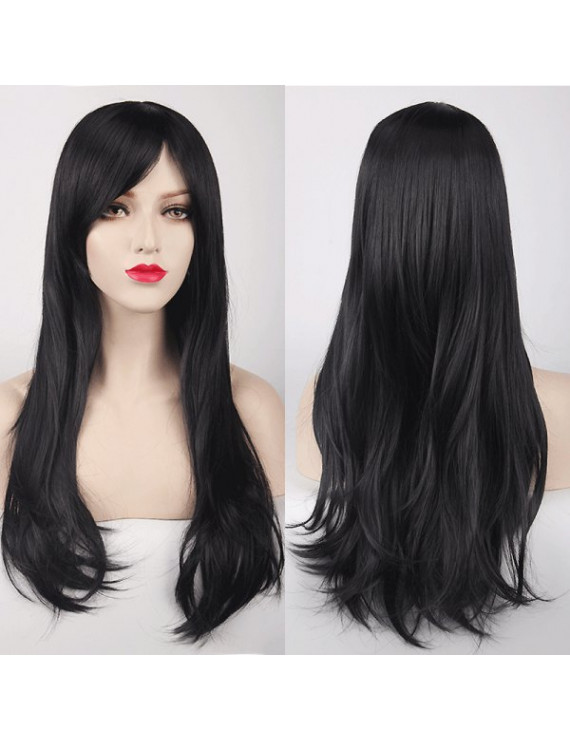 Long Layered Black Lolita Wigs Side Bang Ombre Wig for Women