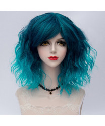 Blue Ombre Short Wavy Heat Resistant Fiber Full Lolita Wig