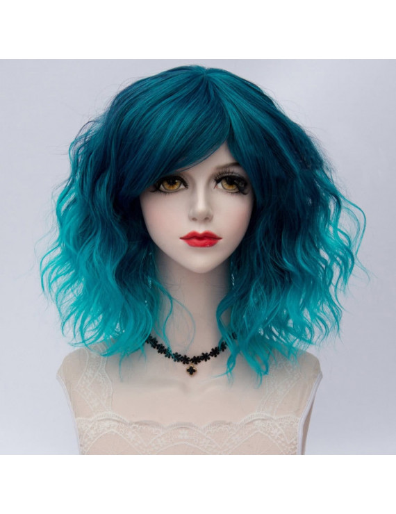 Blue Ombre Short Wavy Heat Resistant Fiber Full Lolita Wig