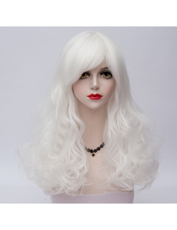 Long Wavy White Heat Resistant Fiber Fashion Lolita Wig 60 cm