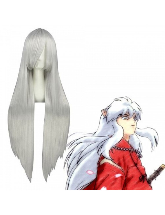 Inuyasha Inuyasha Long silver Cosplay Wig with Ears 100 cm