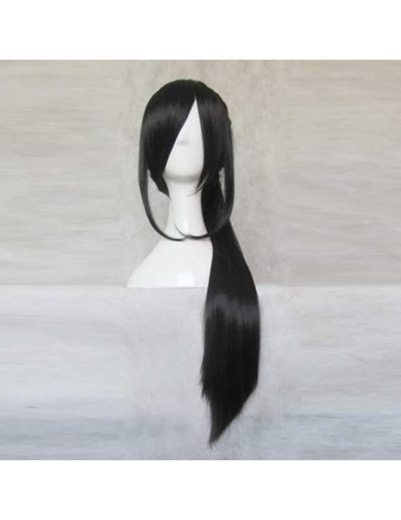 Hakuouki yukimura chizuru Long Black Cosplay Wig + Ponytail 