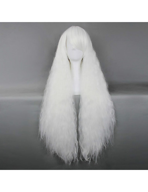 Heat Resistant Fiber Long Afro Curly White Lolita Wig 