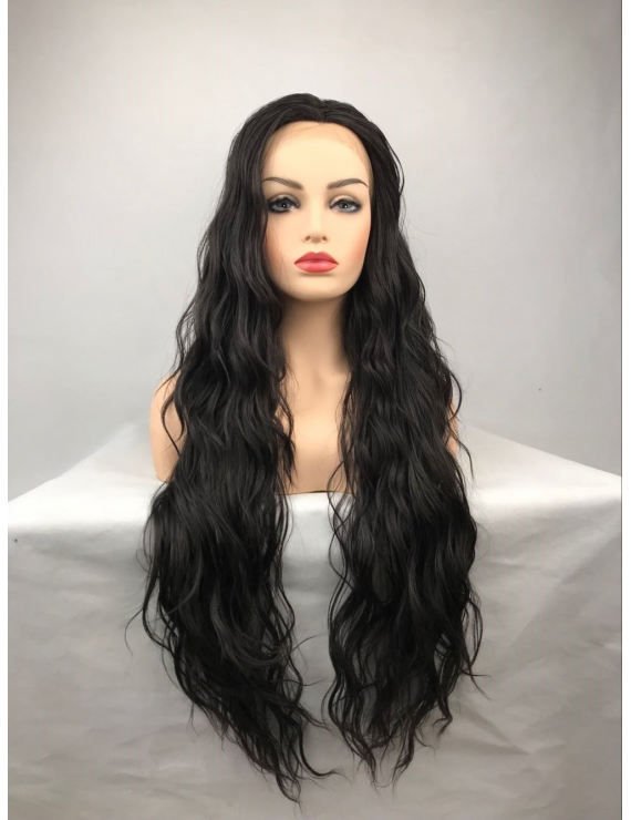 Black Long Curly Heat Resistant Fiber Lace Front Lolita Wig 