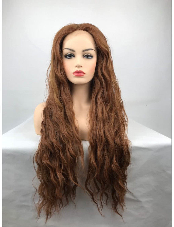 Light Brown Long Curly Heat Resistant Fiber Lace Front Lolita Wig