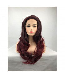Dark Red Long Wavy Heat Resistant Fiber Lace Front Lolita Wigs