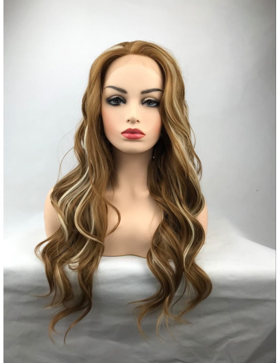 Long Wavy Brown Blonde Mixed Color Heat Resistant Fiber Lace Front Lolita Wig