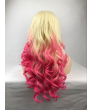 Long Wavy Blonde Pink Lace Front Synthetic Hair Lolita Ombre Wig