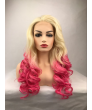 Long Wavy Blonde Pink Lace Front Synthetic Hair Lolita Ombre Wig