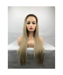 Light Blonde Long Curly Heat Resistant Fiber Lace Front Ombre Wig