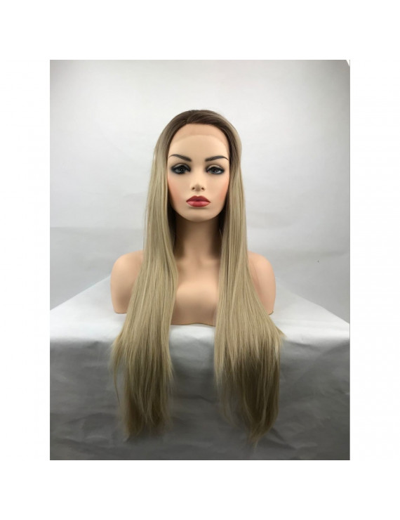 Light Blonde Long Curly Heat Resistant Fiber Lace Front Ombre Wig